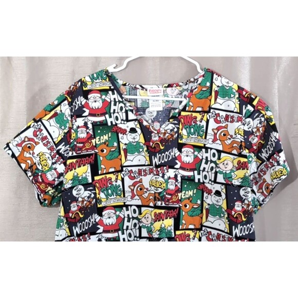Women's Christmas Scrub Top Size XL Rudolph the Red-Nosed Reindeer Classic - Picture 14 of 16